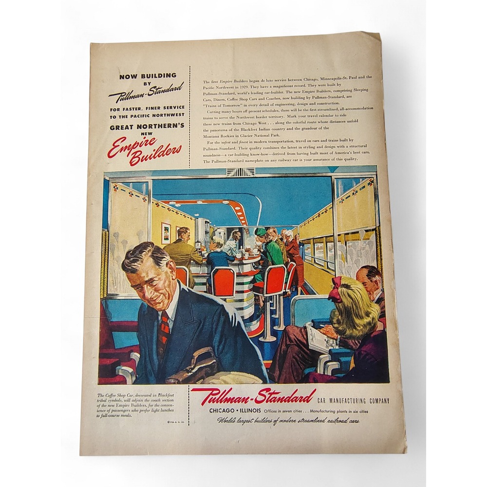 1946 Pullman‎ Standard Train Retro Diner Scene Print Ad Vintage 40s MCM